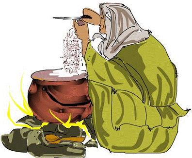 "il.lustració" dibuix d'una pagesa cuinant